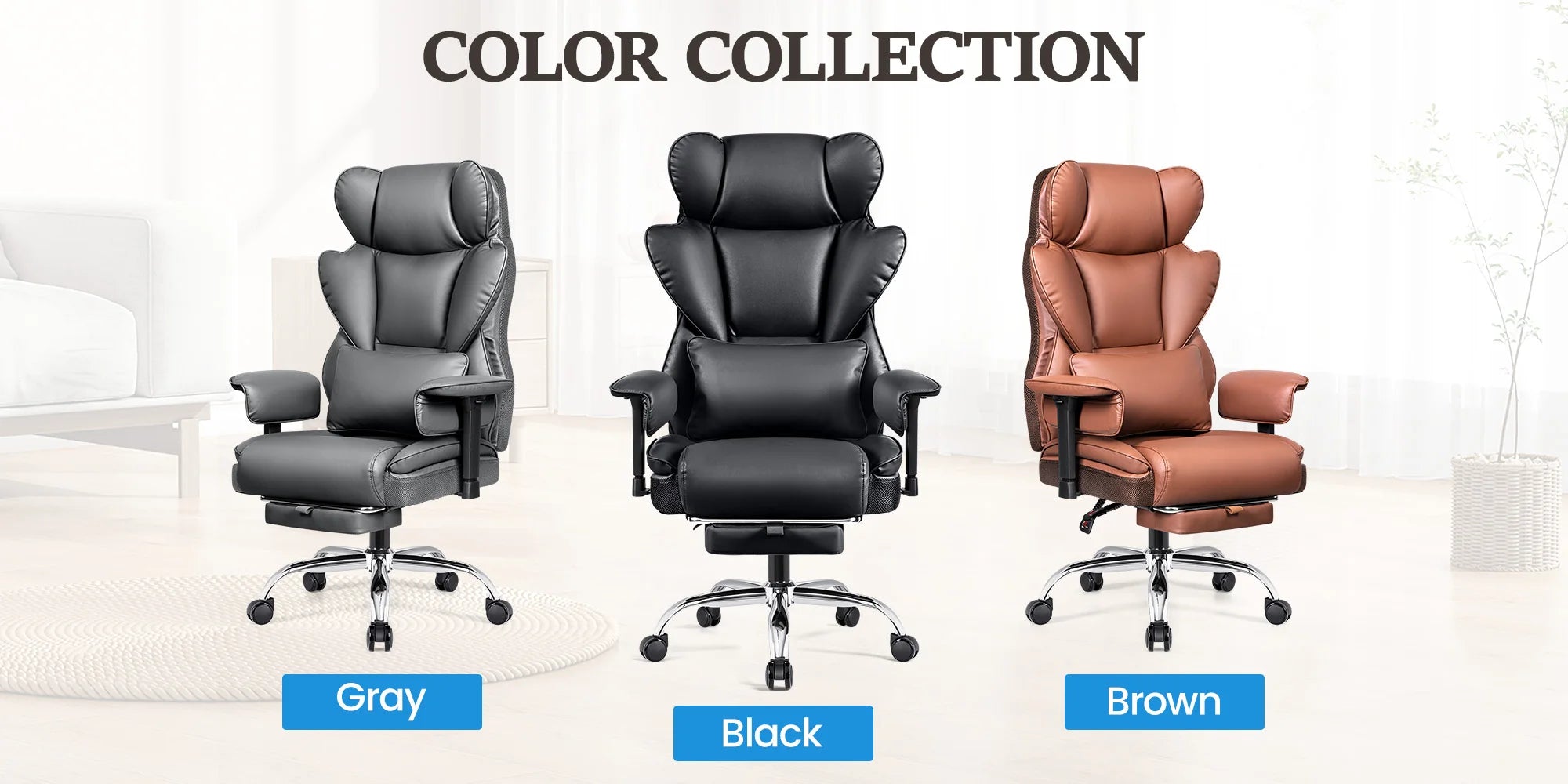 KERDOM Big and Tall Gaming Chair 500lbs Wide Seat and Footrest, Ergonomic Chair with Pocket Spring Cushion and Armrest, Metal Base & Quiet Rubber Wheels, Leather Office Chair with Adjustment Headrest and Lumbar Support for Lo