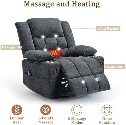 Recliner Chair,Rocking Chair with Massage and Heat,360° Swivel Recliner Chairs for Adults,for Bedroom,Nursery,Living Room Chairs
