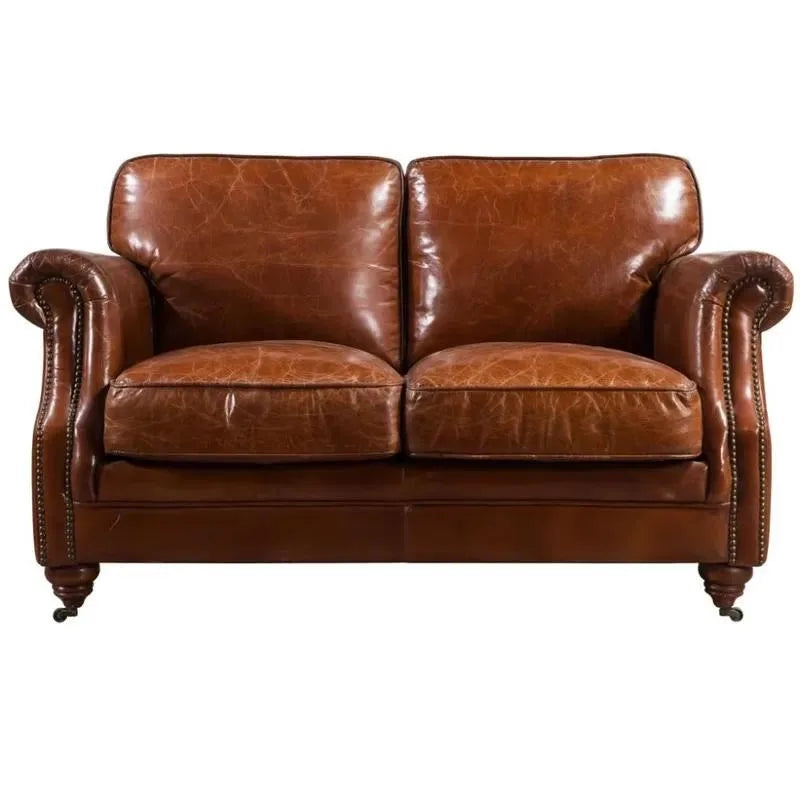 Retro Leather Double Sofa with Armrests