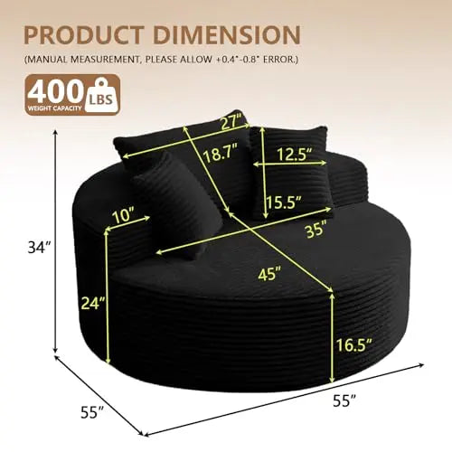 Oversized Round Chair Lounge Chaise Indoor, Upholstered Corduroy Deep Seat Cloud Large Circle Sofa Chair, No Assembly