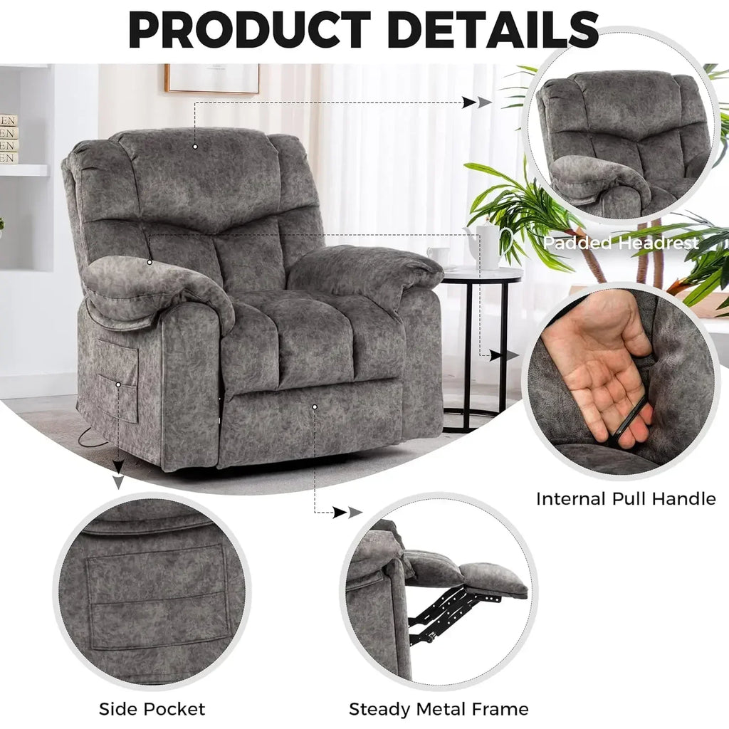Recliner Chair with Swivel Glider Base for Living Room, Overstuffed Rocker Recliner with Foldable Armrest & Hidden, Customized