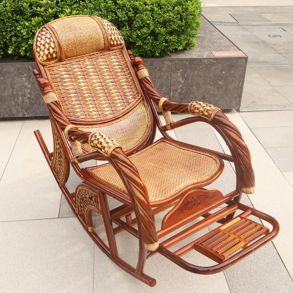 Balcony elderly rattan chair household large medium new Chinese real rattan recliner