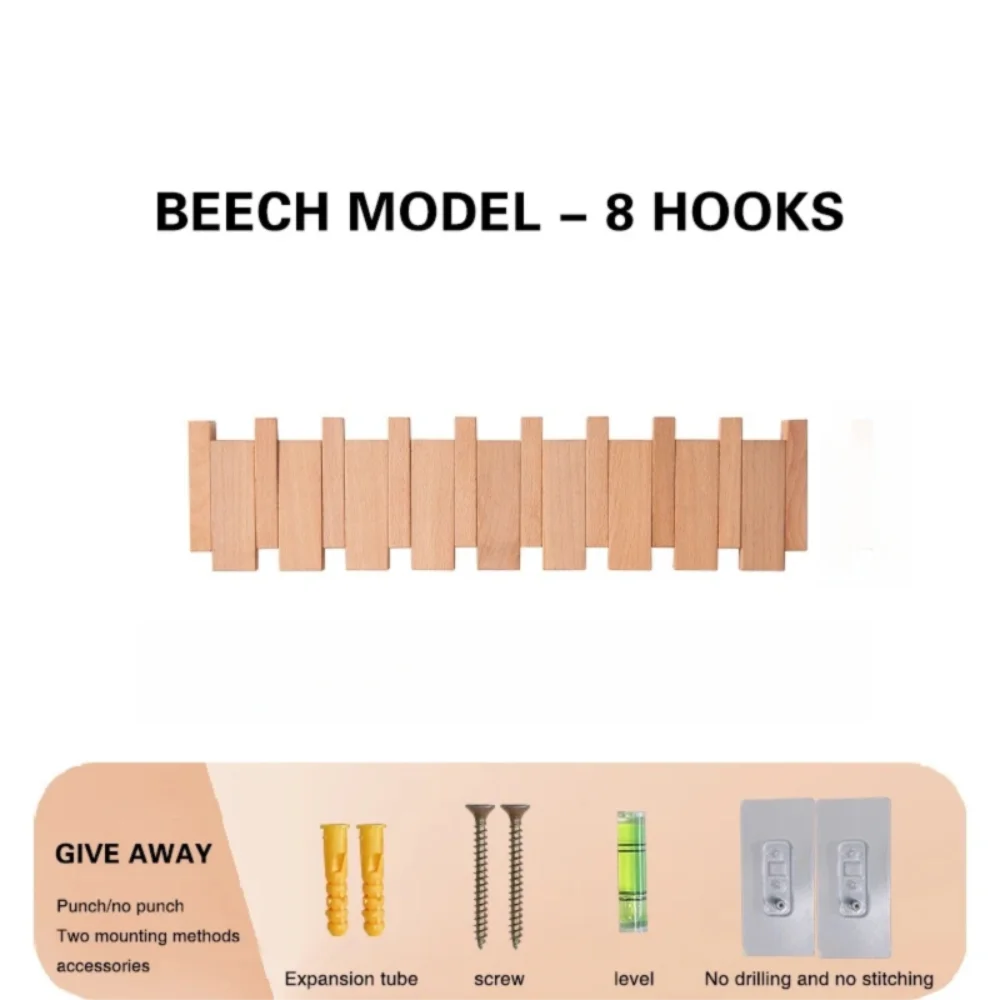 Creative Wall Mounted Wood Coat Racks Piano Key Shaped Art Entry Door Porch Hanging Hook with 8 Hooks Hats Organizer Keys