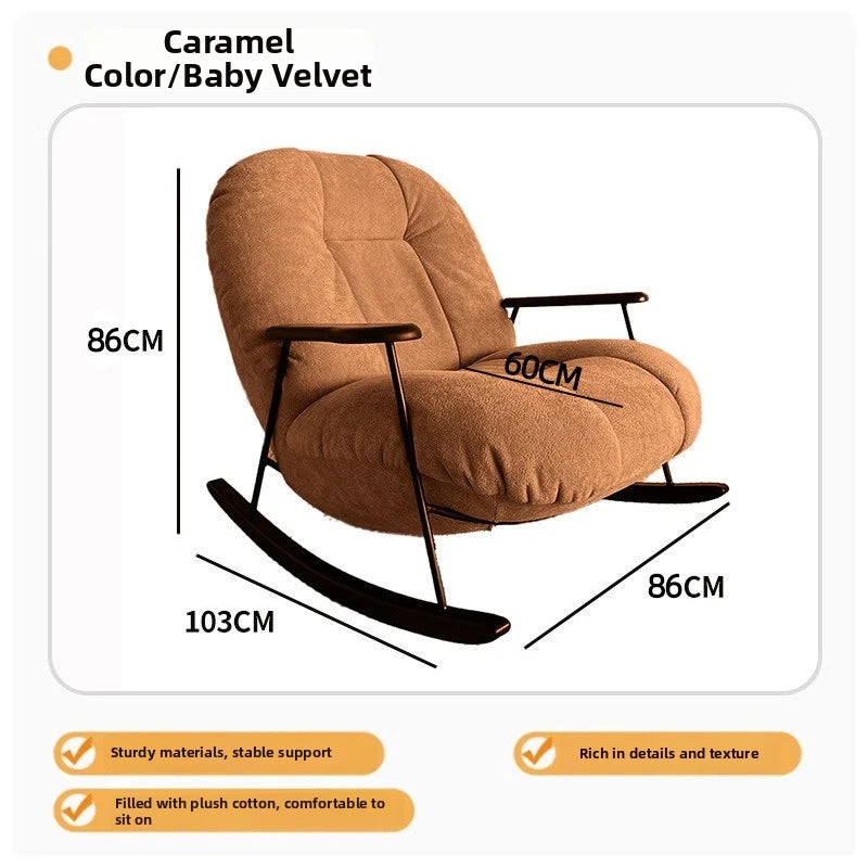 Rocking chair for living room and balcony single-seater sofa chair for small spaces fabric lazy sofa, reclining leisure chair