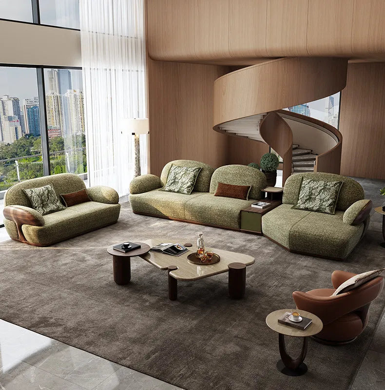 Chinese simple fabric solid wood living room corner combination sofa