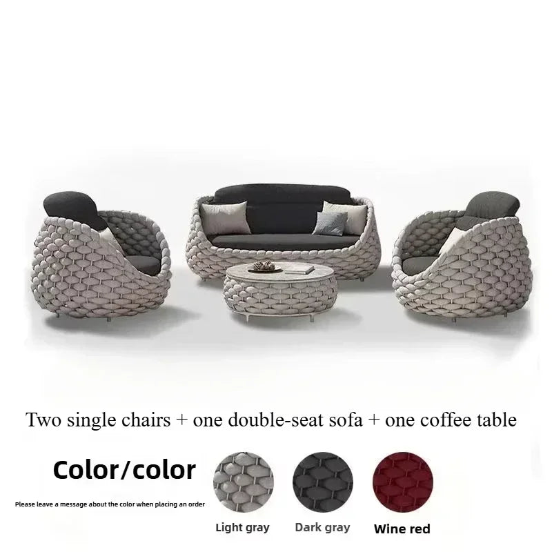 All-Weather Rattan Outdoor Sofa Set Leisure Terrace Furniture For Villa Balcony Living Room Courtyard Combination Double Chair