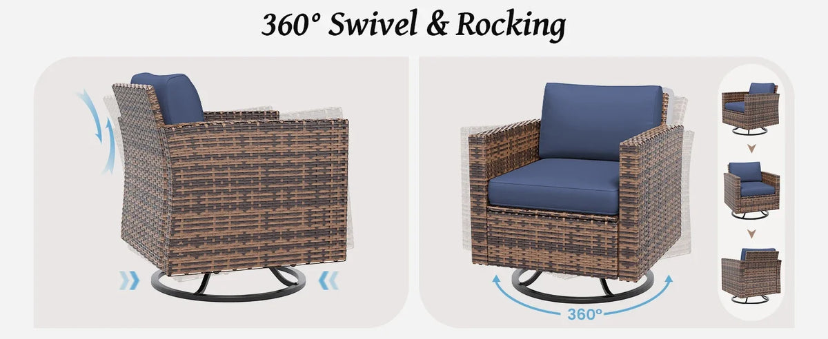 Amopatio Patio Furniture Set with Fire Pit Table, Wicker Outdoor Sectional Sofa with Swivel Rocker Chairs, All-Weather Rattan Co