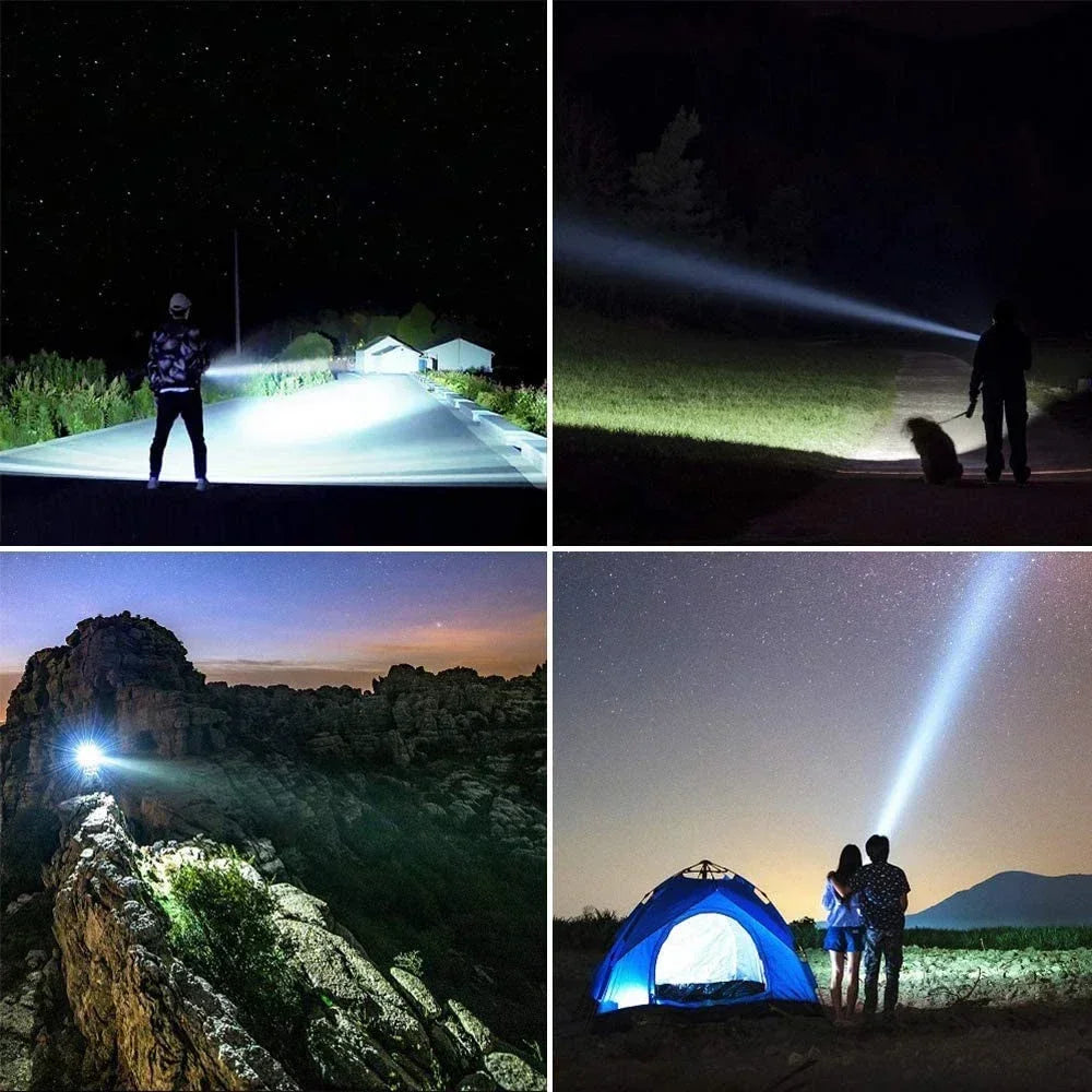 High Power Rechargeable Searchlight Powerful LED Work Light Spotlight Outdoor Flashlight Camping Lantern Torch Power Bank