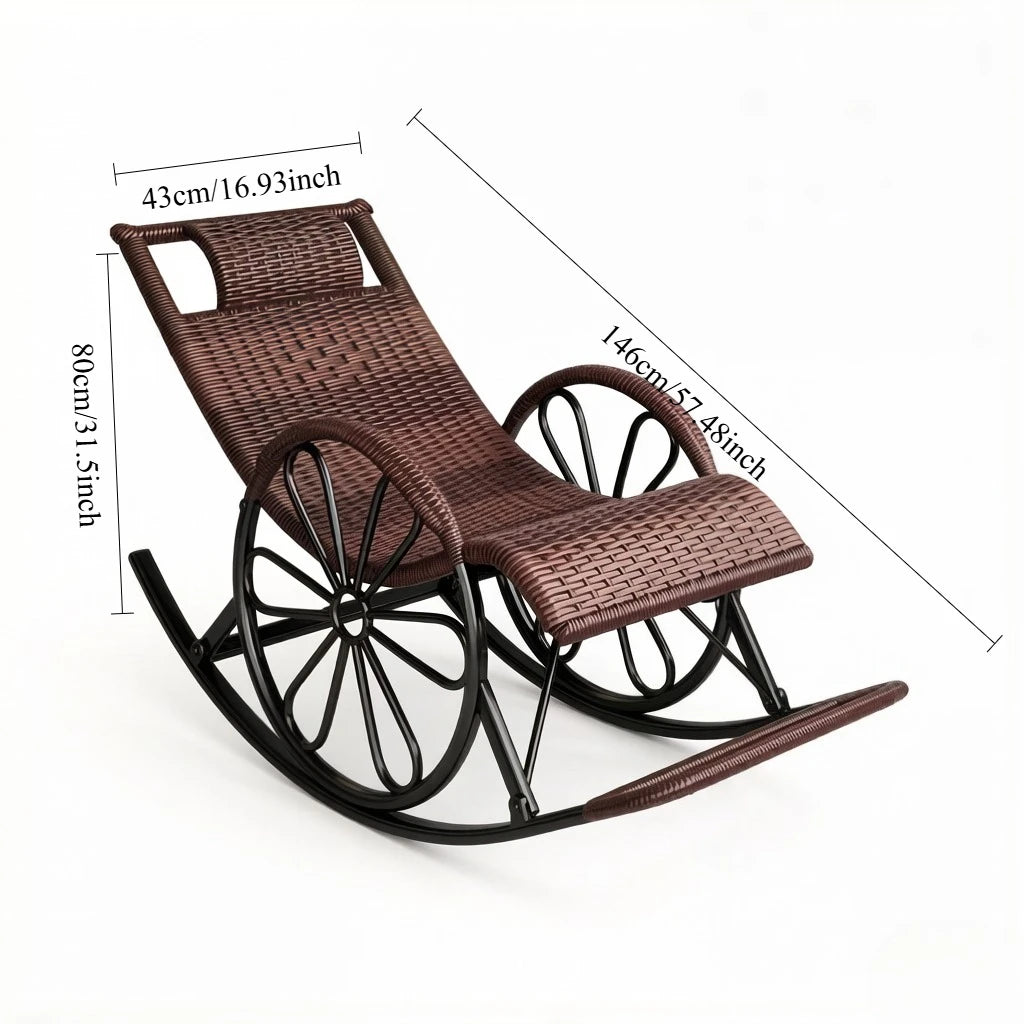Adult Rattan Rocking Chair, Outdoor Leisure Recliner, Nap Swing Chair for Living Room Balcony Elderly Relaxation