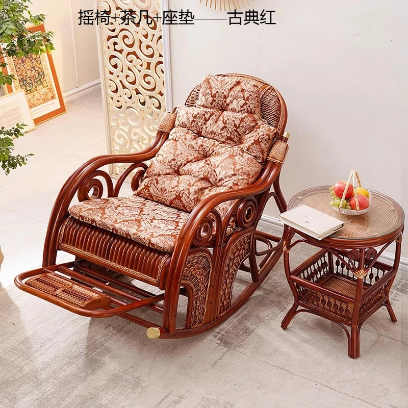 natural true rattan rocking chair recliner sofa single balcony home leisure retro cushion living room