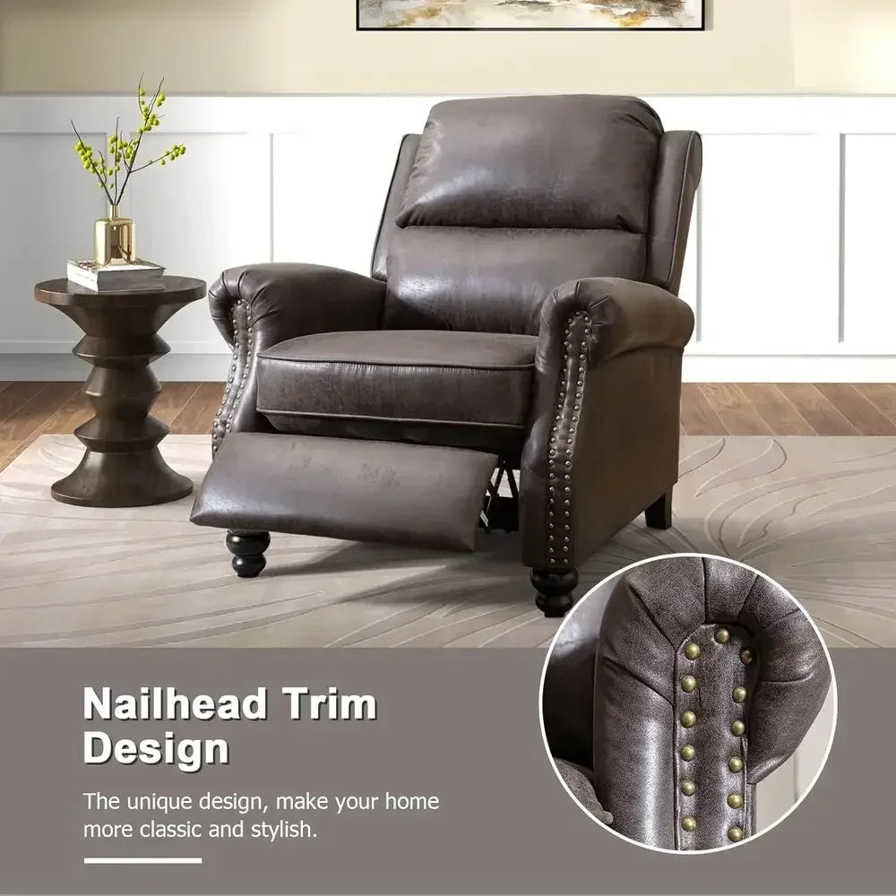 Leather Push Back Recliner Chair Set of 2 with Rivet Accents for Living Room in Grey