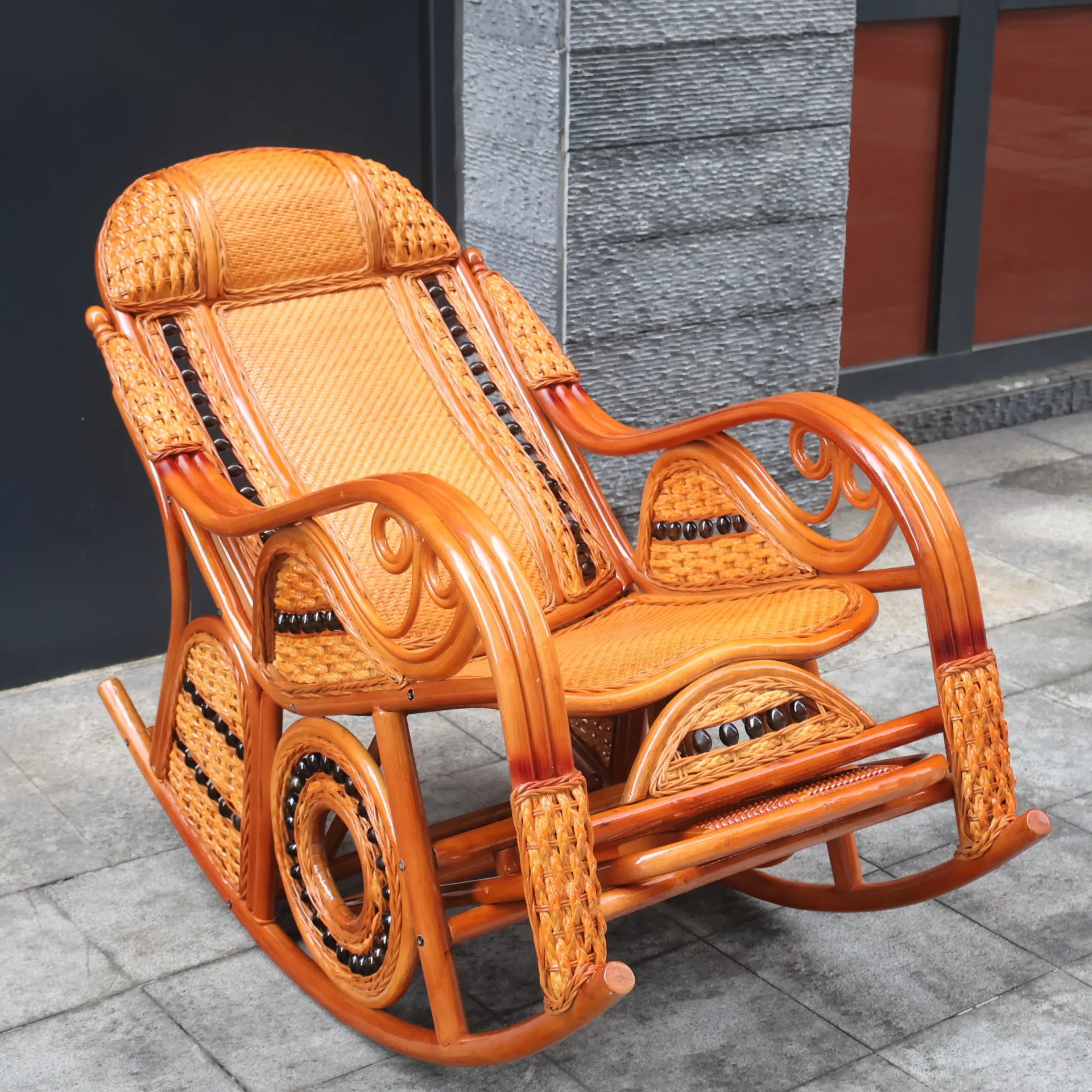 Leisure Lazy Rocking Chair Pastoral Rattan Natural Rattan Homestay Rocking Chair