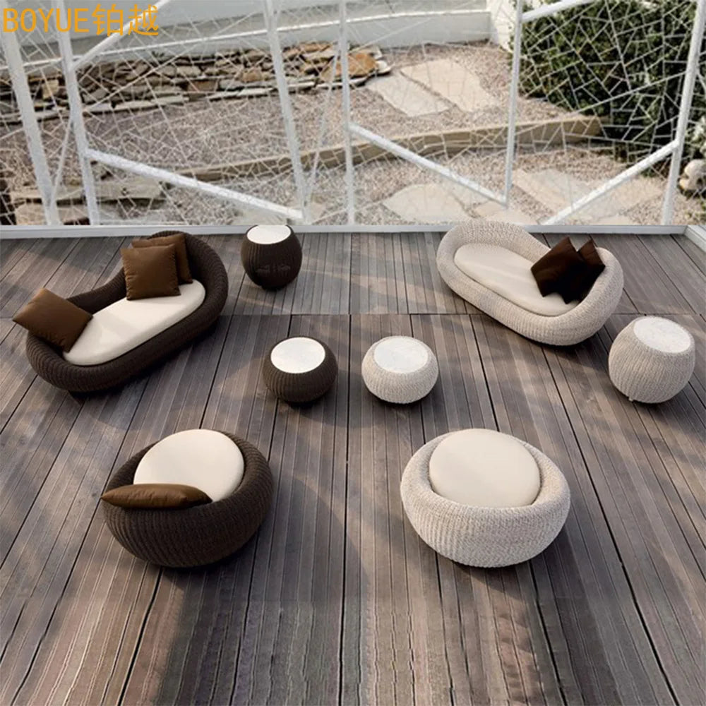 Outdoor sofa courtyard balcony villa hotel open-air garden creative curved leisure rattan chair three-piece combination