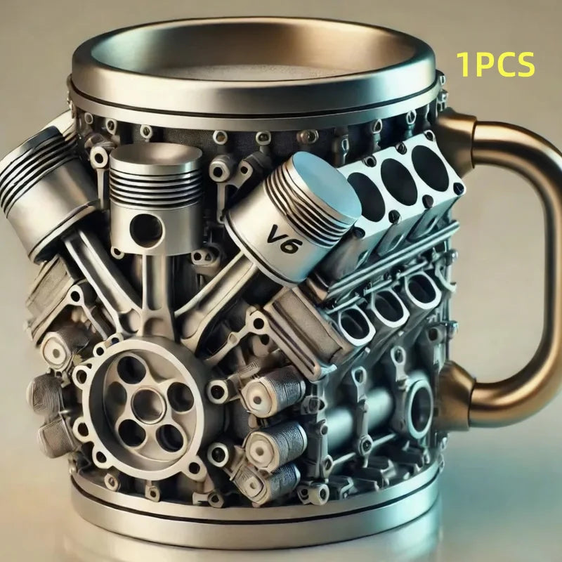 1 Piece Resin V6 Engine Mug Ornament, Simple and Unique Mechanical Engine Mug, Punk Stainless Steel Mug, Personalized Creative Mug, Great Gift