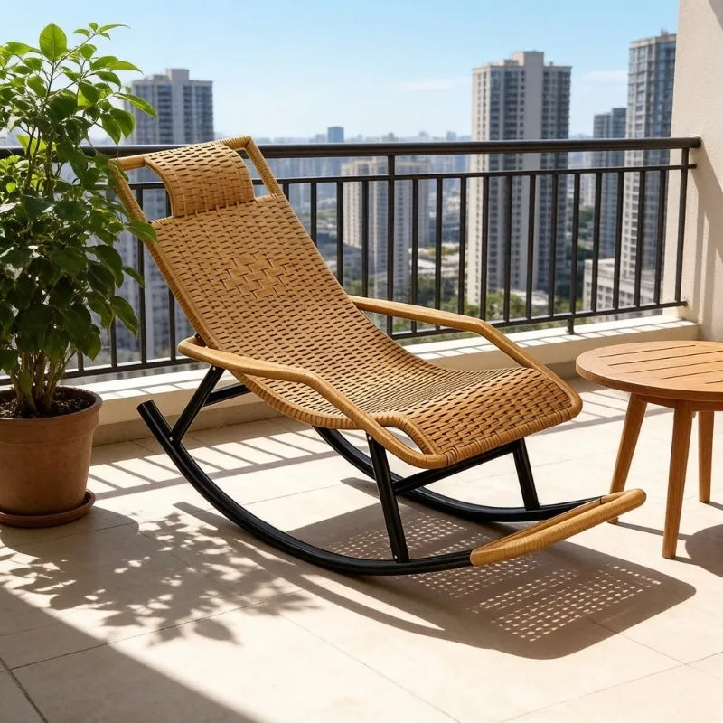 All-Season Wicker Rocking Chair, Summer Cooling Nap Leisure Chair for Balcony Living Room