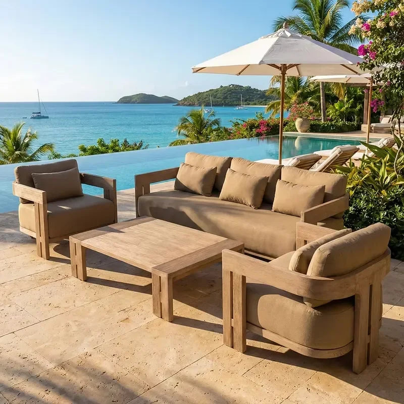Customization Modern Outdoor Garden Dining Courtyard Sofa Set Hotel Villa Resort Commercial Teak Furniture Guangdong
