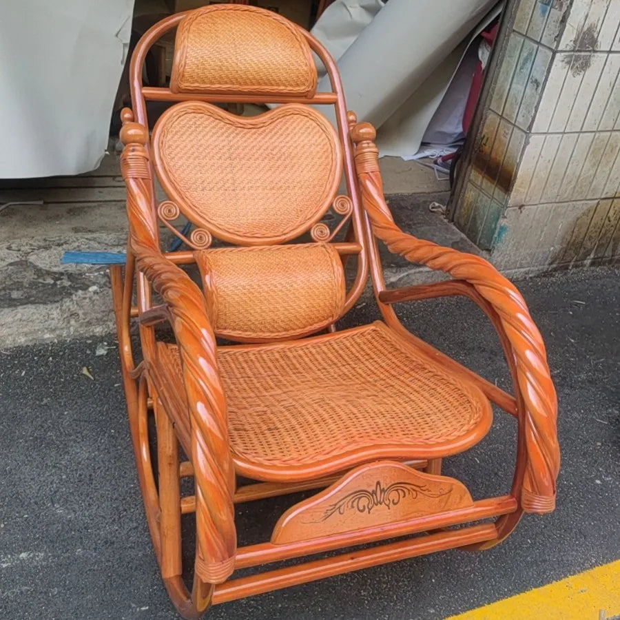 Home Balcony Leisure True Vine Elderly Rocking Chair Reliable Back Braided Rattan Chair Living Room