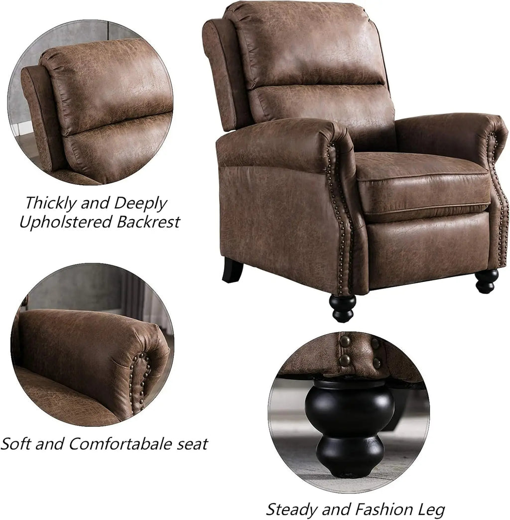 Pushback Recliner Chair Faux Leather Armchair Push Back Recliner with Rivet Decoration Single Sofa Accent Chair for Living Room