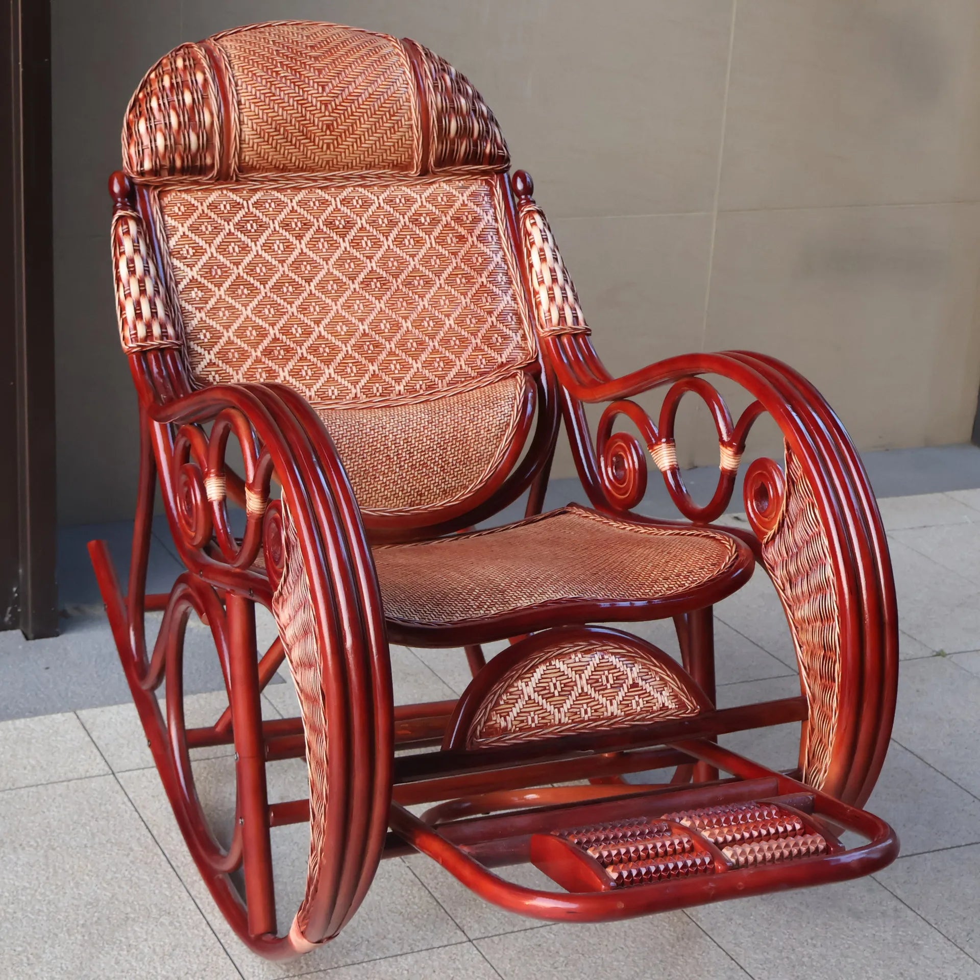 Natural rattan rocking chair elderly recliner balcony