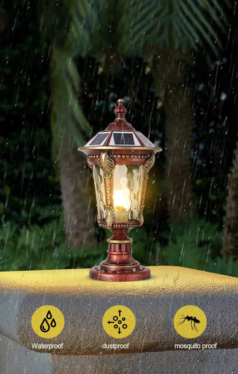 Solar Outdoor Door Post Lights LED Wall Lamps Energy Saving Fence Post Lighting for Courtyard Entrance Garden Lighting