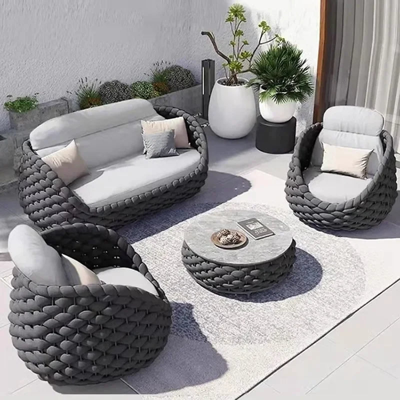 Aluminum Alloy Sofa Set Outdoor Modern Villa Courtyard Rope Weaving Garden Patio Furniture Weather Resistant Nordic Design