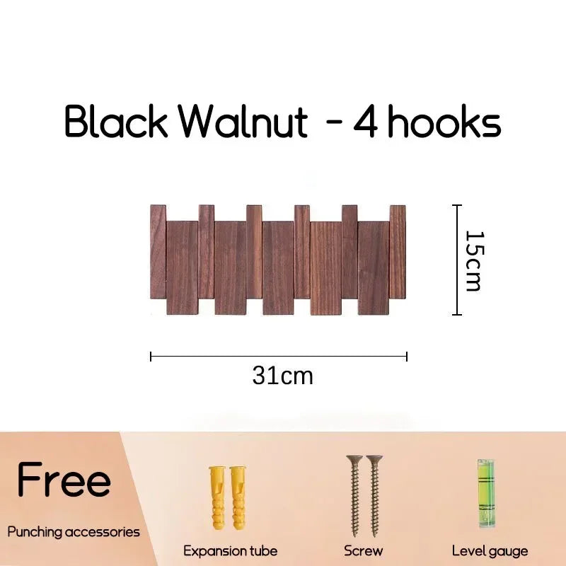 Black Walnut Coat Rack Wall Mounted Solid Wood Clothes Hooks Hallway Entrance Door Hanger Home Decor Ds Furniture Perchero