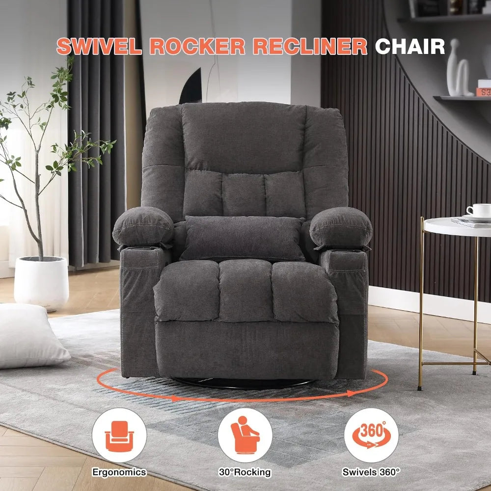 Massage Swivel Recliner Chair with Vibration Massage and Lumbar Heating for Adults,Oversized Rocker Recliner Single Sofa