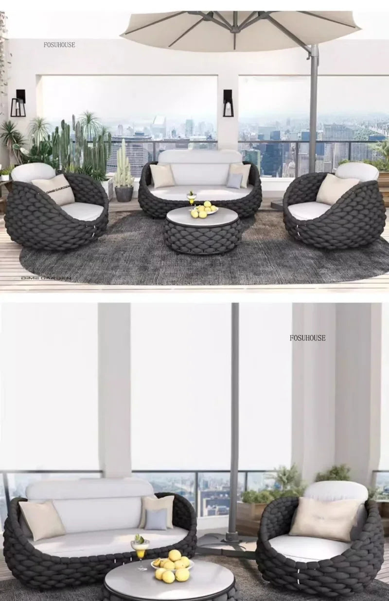 Aluminum Alloy Sofa Set Outdoor Modern Villa Courtyard Rope Weaving Garden Patio Furniture Weather Resistant Nordic Design