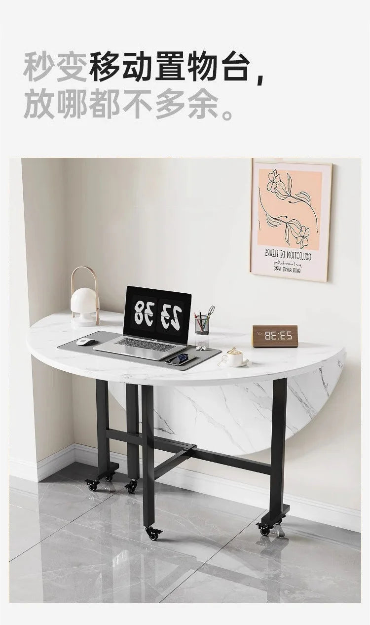 Folding Round Table for Home Rental Small Apartment Movable Folding Dining Table Large Round Table with Turntable
