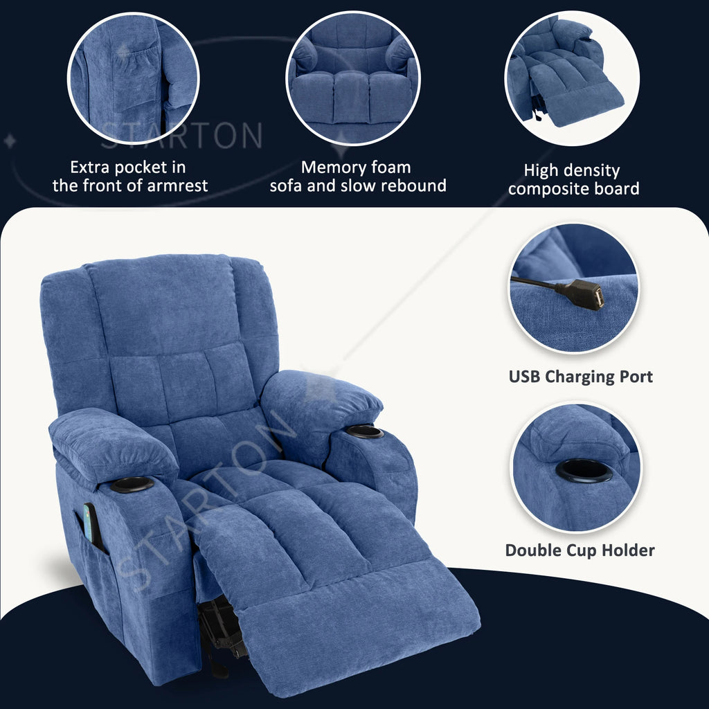 Power Level Recliner Chair with Massage and Heat ,Extended Footrest, Hand Remote Control