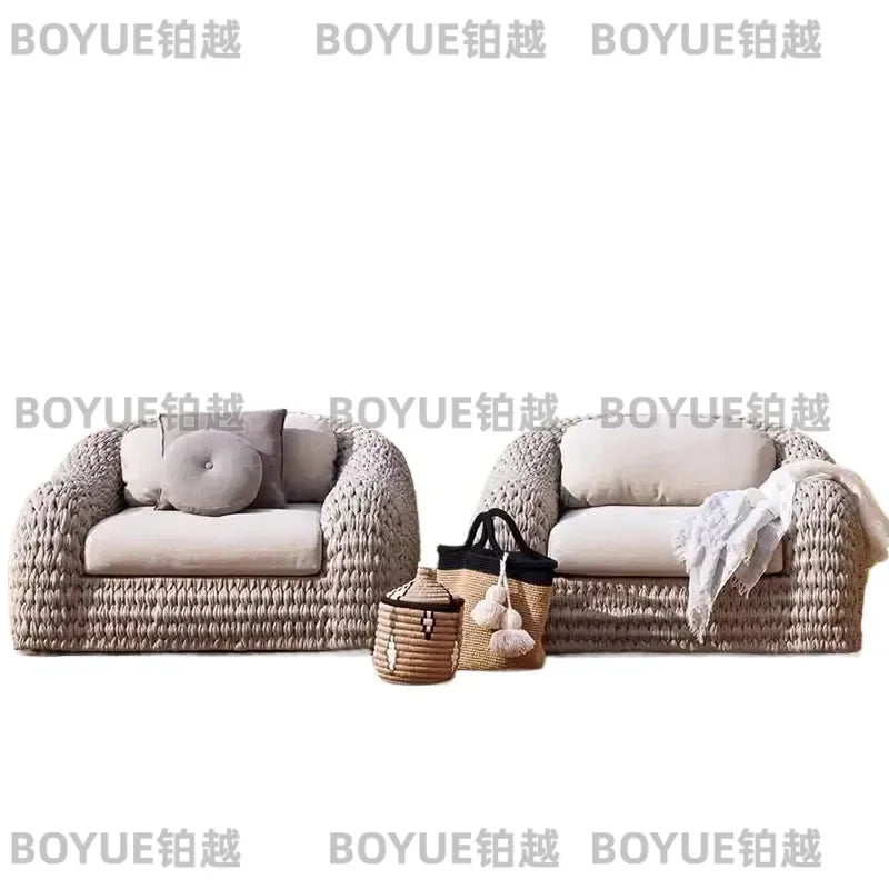 Outdoor Rattan Sofa Set Wicker Patio Furniture Garden Courtyard Lounge Chair Villa Hotel Living Room Open Air Seating Nest