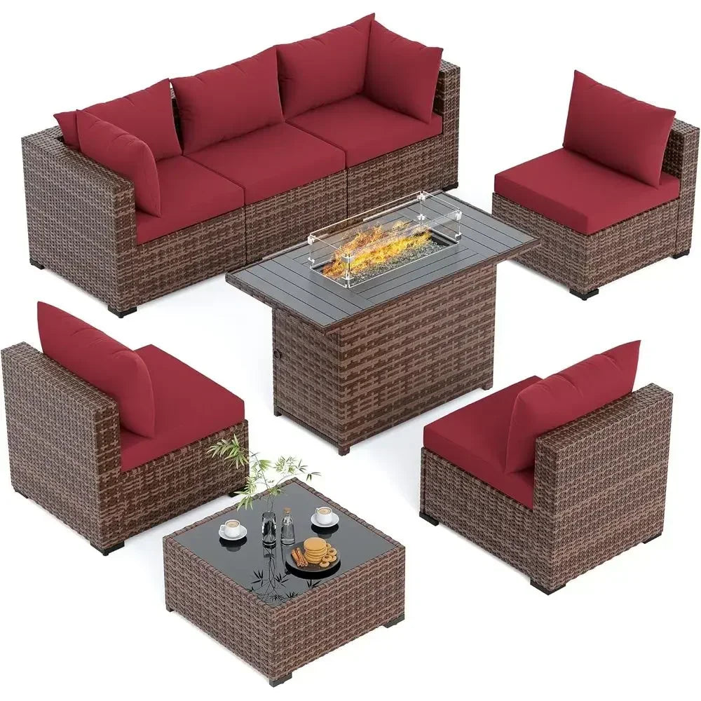 Outdoor Patio urniture Set with ire Pit Table, 8 Piece Outdoor Sectional Soas, All-Weather Wicker Patio Contion Set or Garden, B