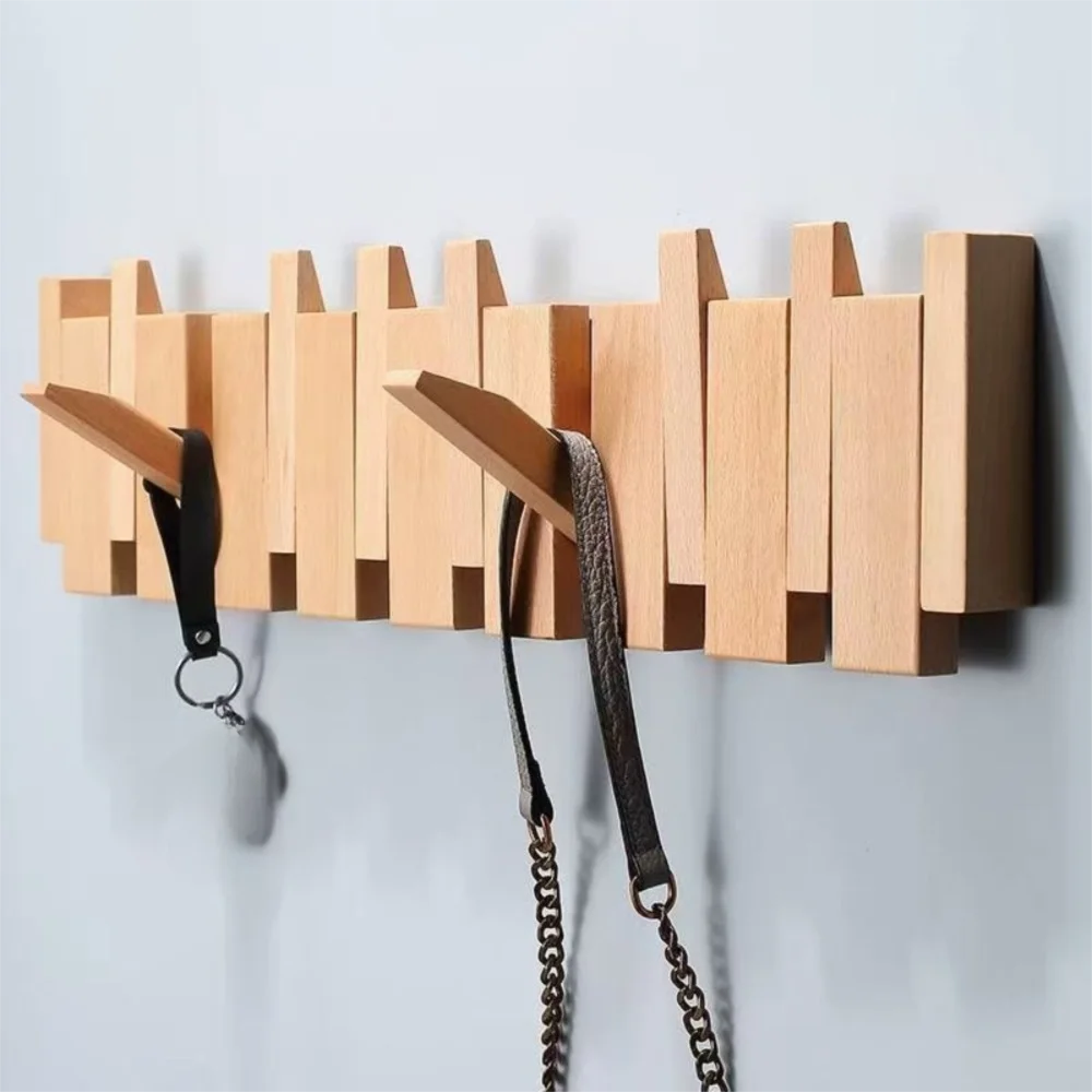 New Wall Mounted Wood Coat Racks with 8 Hooks Piano Key Shaped Entry Door Porch Hanging Hook Art Clothes Hook Home Decor