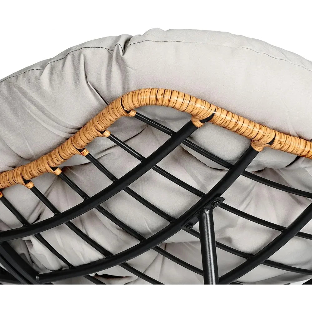 Egg Rocking Chair with Thick Cushion, Indoor/Outdoor Papasan Rocker for Balcony, Living Room, Bedroom, Garden