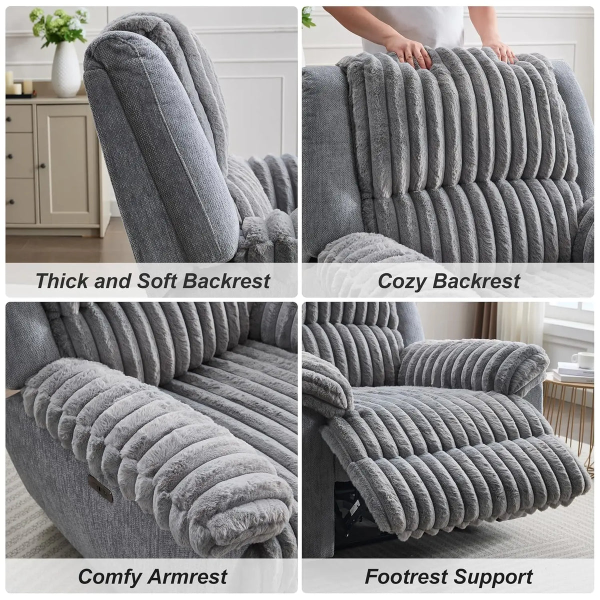Oversized Power Recliner Zero Gravity with USB Port for Big Man Faux Fur Electric Extra Large Reclining Chairs for, Customized