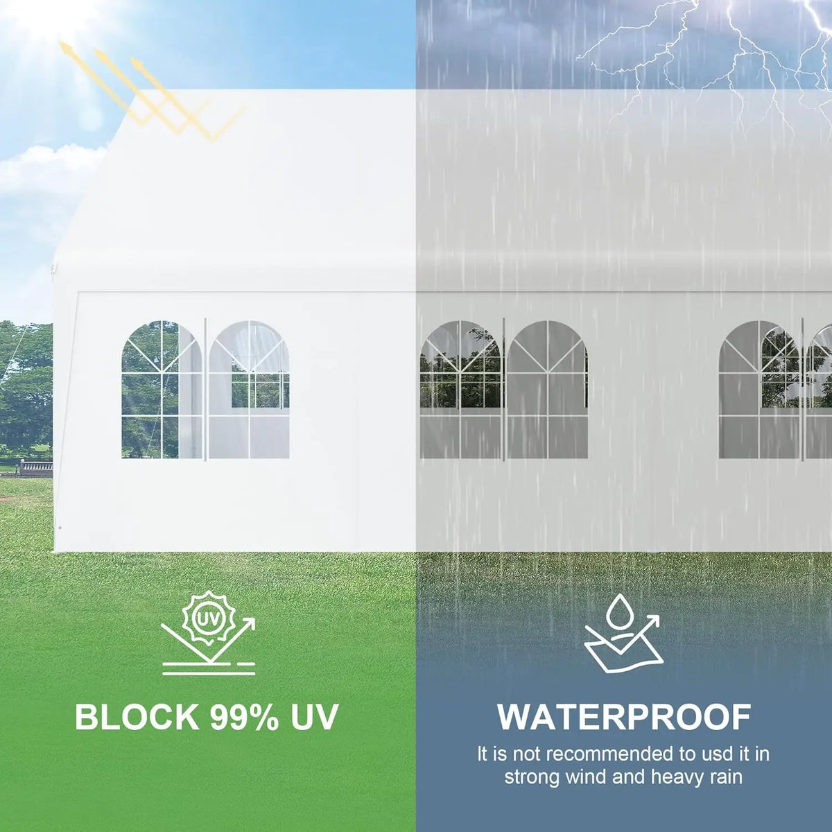 Party Tent, 20’ x 20’ Heavy Duty Outdoor Canopy Tent All-Season Tarp & Removable Sidewall Waterproof Carport, Customized