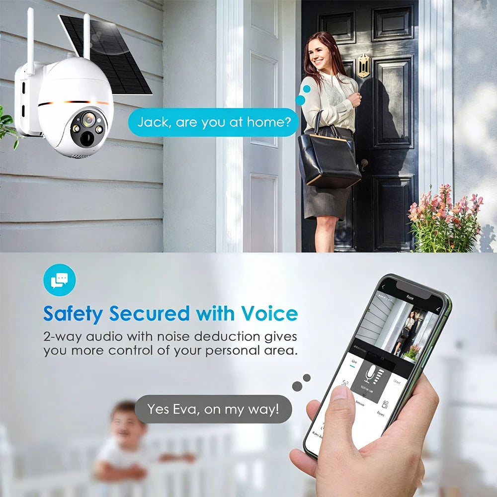 EseeCloud 5MP 4G PTZ Solar Battery Camera With Solar Panels Color Night Vision IR Motion Detection Outdoor Waterproof IP Cam