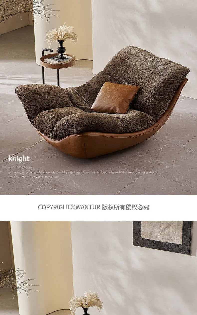 Nordic Modern Curved Lounge Chair Premium Chenille & PU Leather Lazy Sofa for Living Room & Bedroom Relaxation home furniture