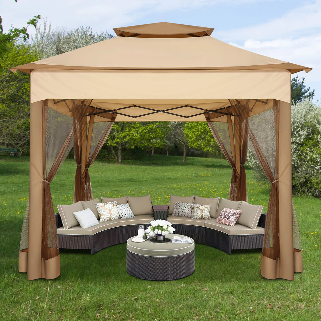 11x11 Pop up Gazebo on Clearance with Mosquito Netting&Sandbags, Outdoor Canopy Tent with 4 Ropes 8 Stakes&Portable Carrying Bag