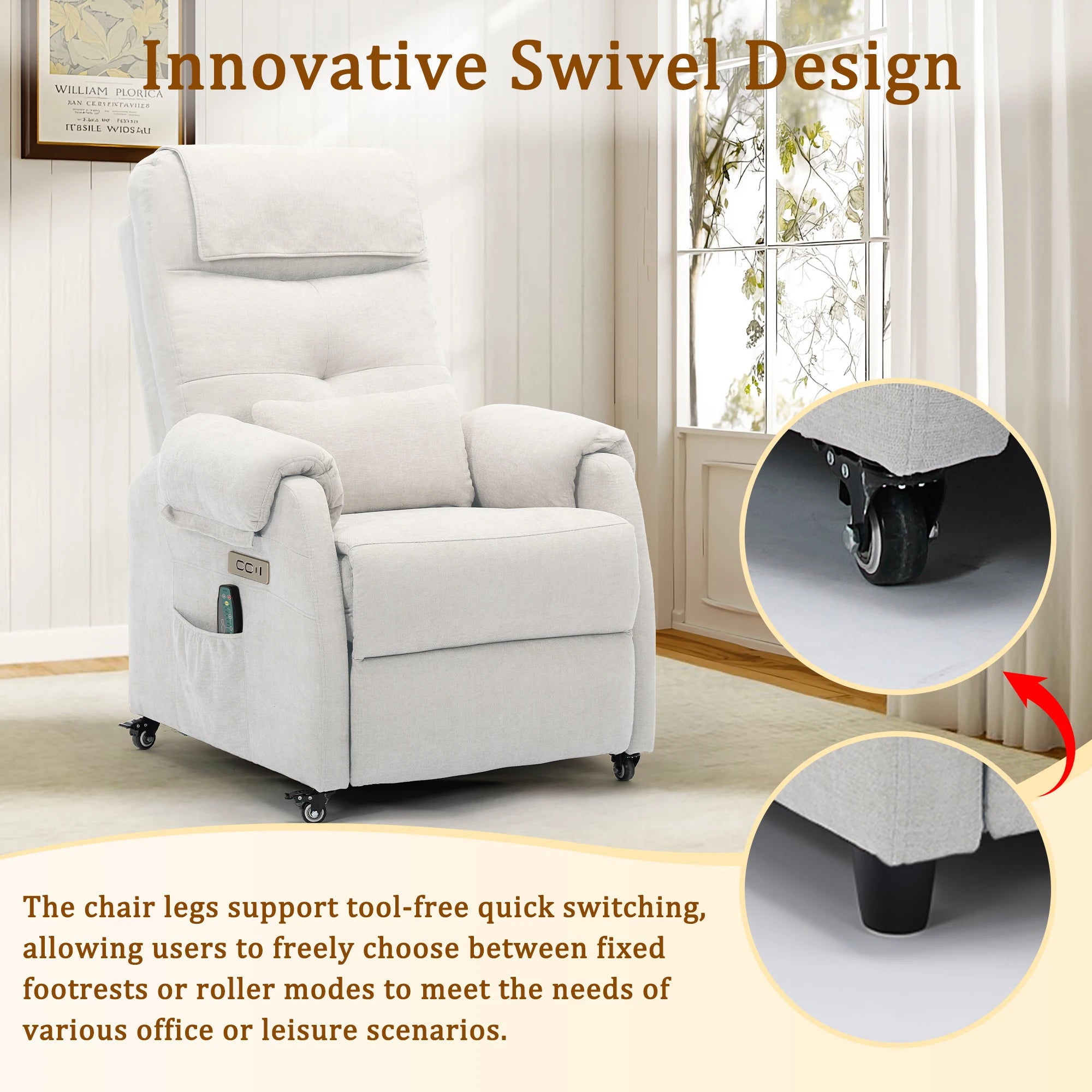 Korser Power Small Recliner Chair for Small Spaces with Wheels and USB Ports for Living Room，Bedroom，Office