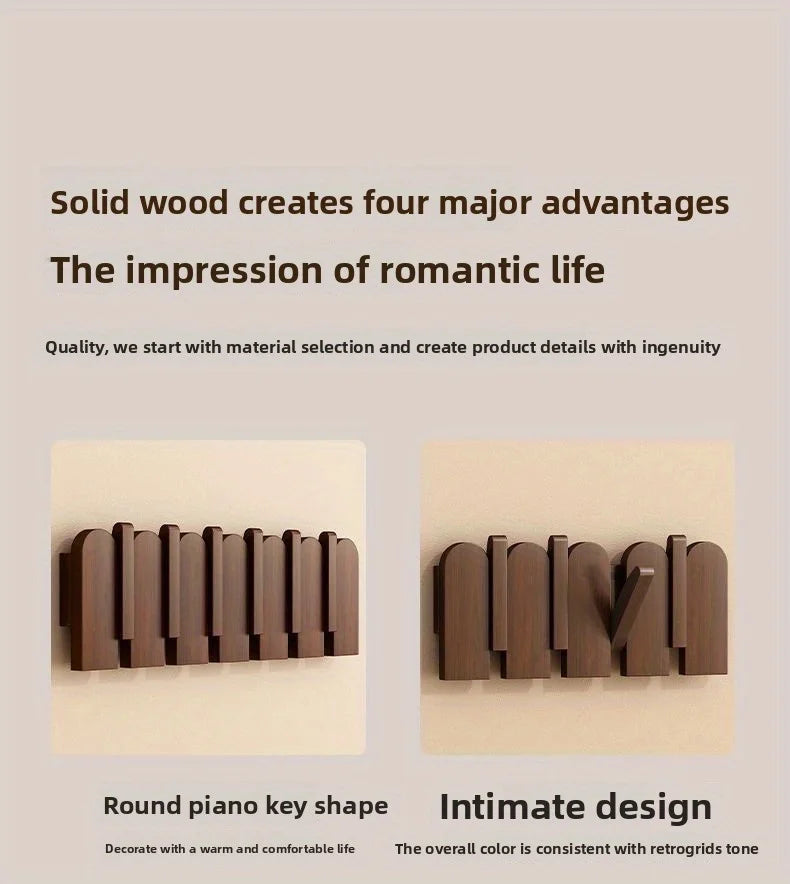 Piano Key Hanging Rack - Wall-Mounted Wooden Hook with Multiple Compartments for Clothes, Hats, Bags, Entryway Organizer