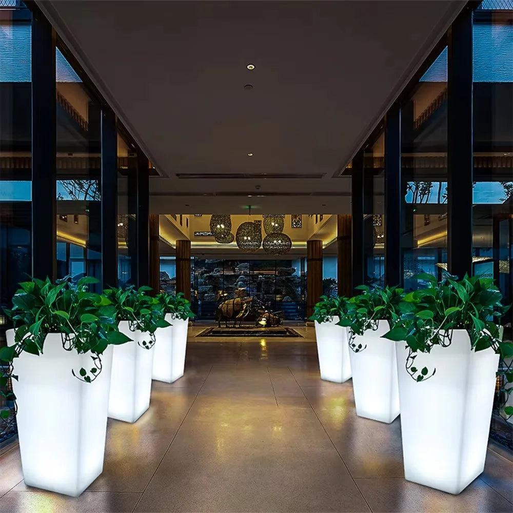 Round Shape  Illuminated LED Tall Big Led Glow Flower Pot Solar Garden Lights Outdoor Floor Lamp Led Flower Planter
