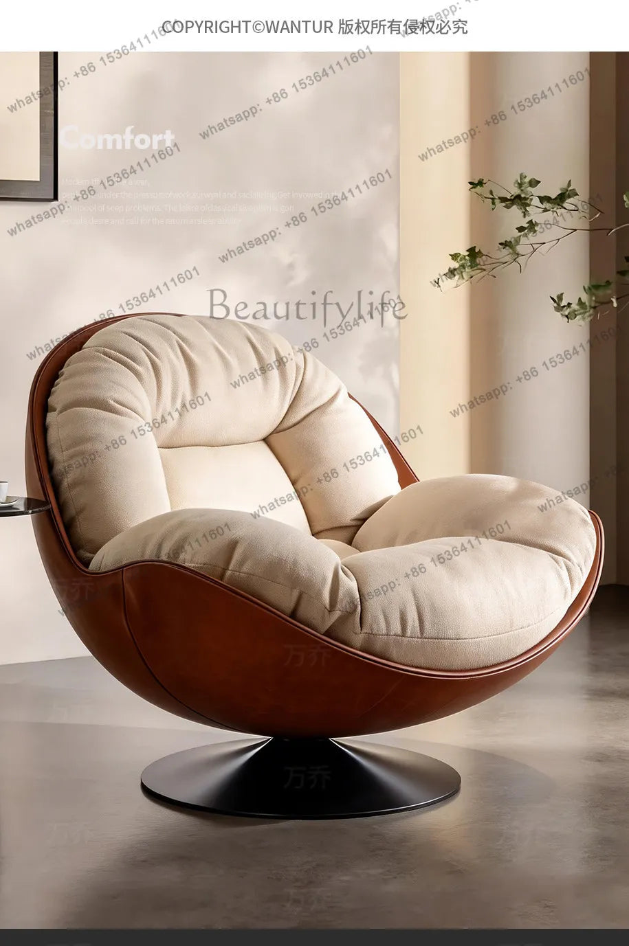 XX Light Luxury Modern Leisure Swivel Chair, Nordic Recliner Advanced Lazy