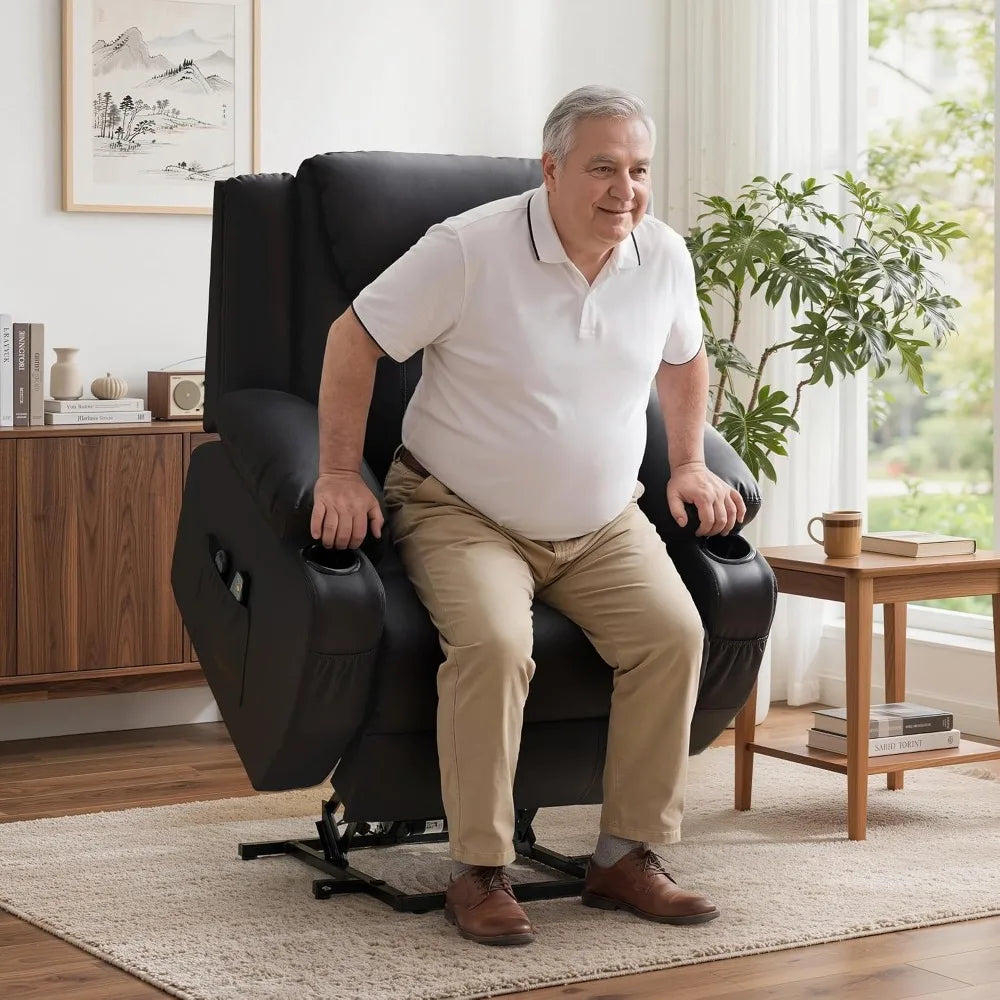 Power Lift Recliner Chair with Massage & Heat for Elderly, 26" Wide Electric Recliner with Cup Holders, Black