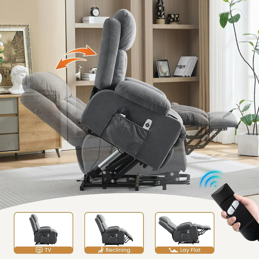 Power Lift Recliner Chair for Elderly with Vibration Massage and Lumbar Heating Electric Oversized Single Sofa with Cup Holder