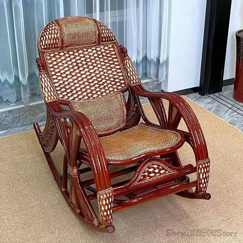 Natural and comfortable rattan rocking chair for adults elderly family leisure chair balcony reclining and sleeping chair