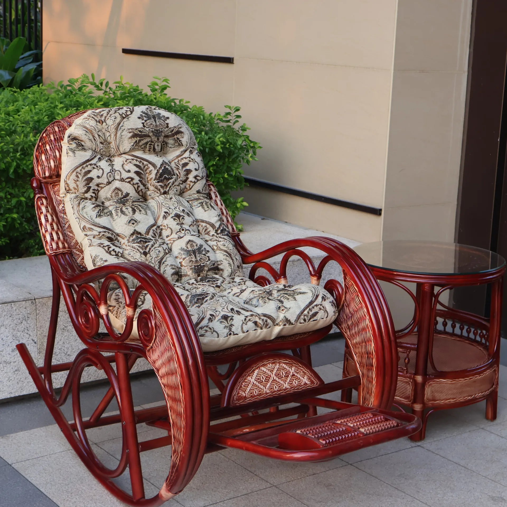 Natural rattan rocking chair elderly recliner balcony