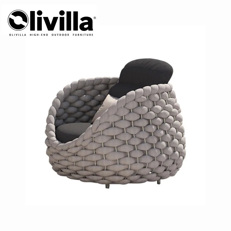 Creative Rope Weaving Lazy Sofa Villa Courtyard Leisure Outdoor Furniture Combination Homestay Open-air Aluminum Alloy Sofa Set