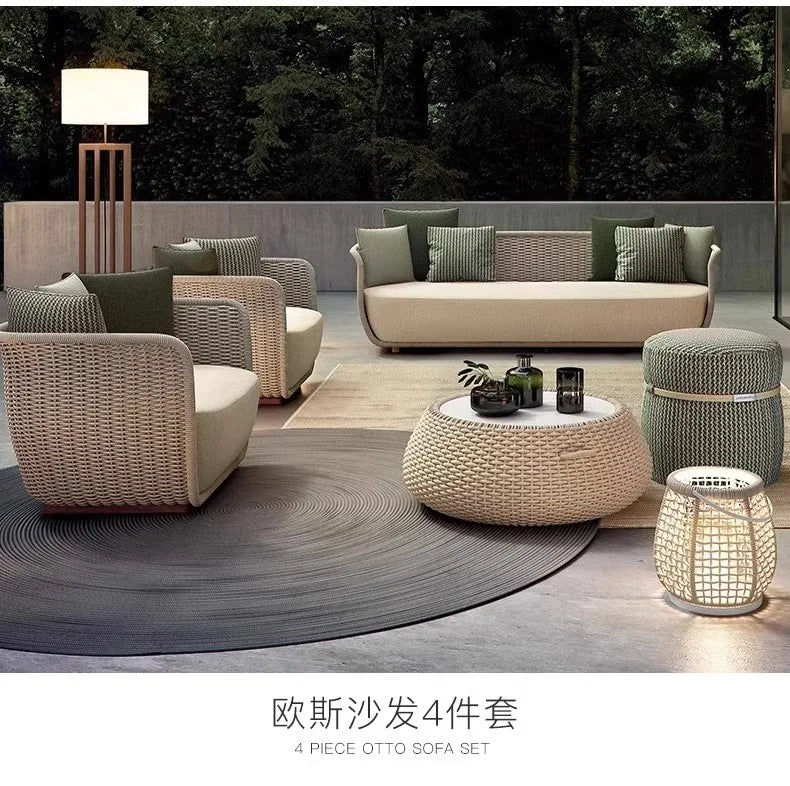 High end outdoor courtyard sofa, tea table combination, villa garden, sunroom, creative rattan chair sofa