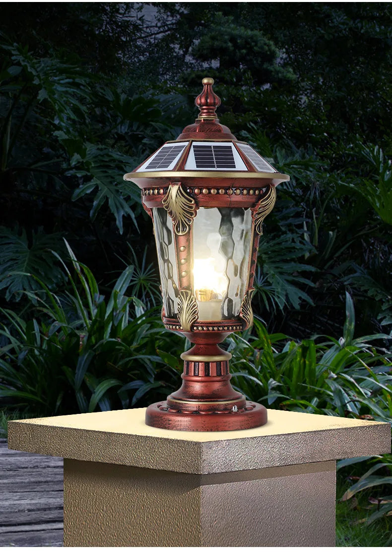 Solar Outdoor Door Post Lights LED Wall Lamps Energy Saving Fence Post Lighting for Courtyard Entrance Garden Lighting